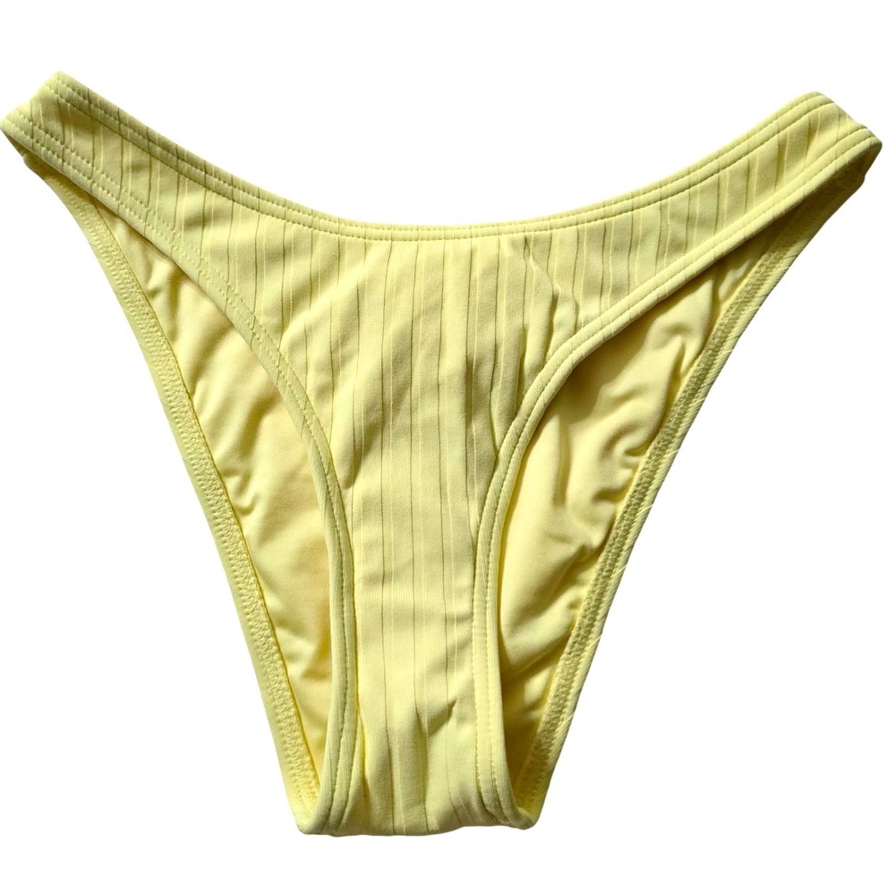 Full Tilt Swim Yellow Ribbed Cheekier High Leg Bikini Bottom Womens XS New